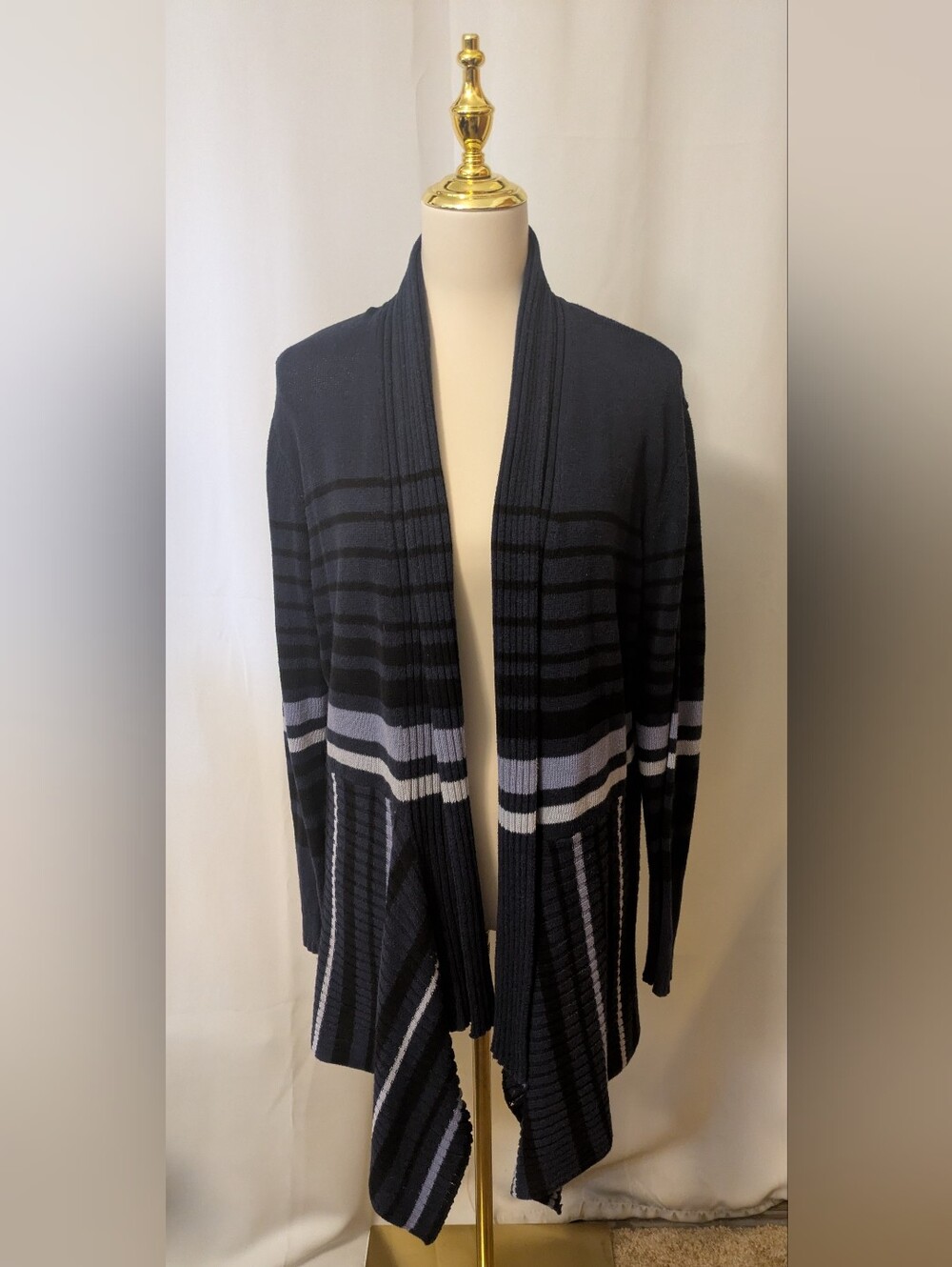 St. John's Bay Open-Front Striped Women's Cardigan Sweater - Navy